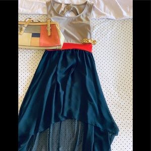 Beige & Black High Low Elegantly Casual Dress